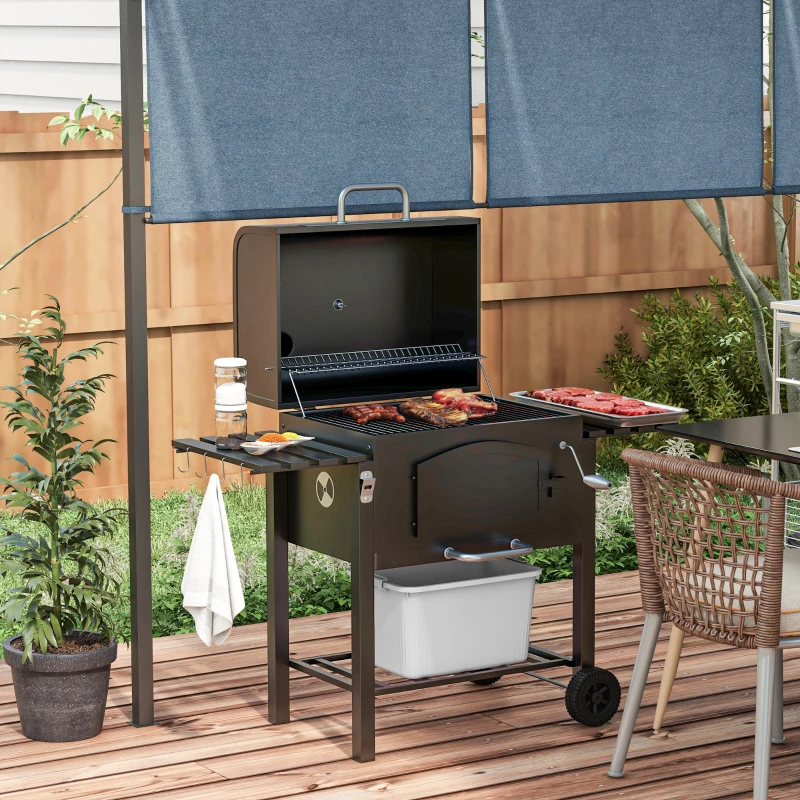Outsunny Charcoal BBQ Grill with Lid and Wheels