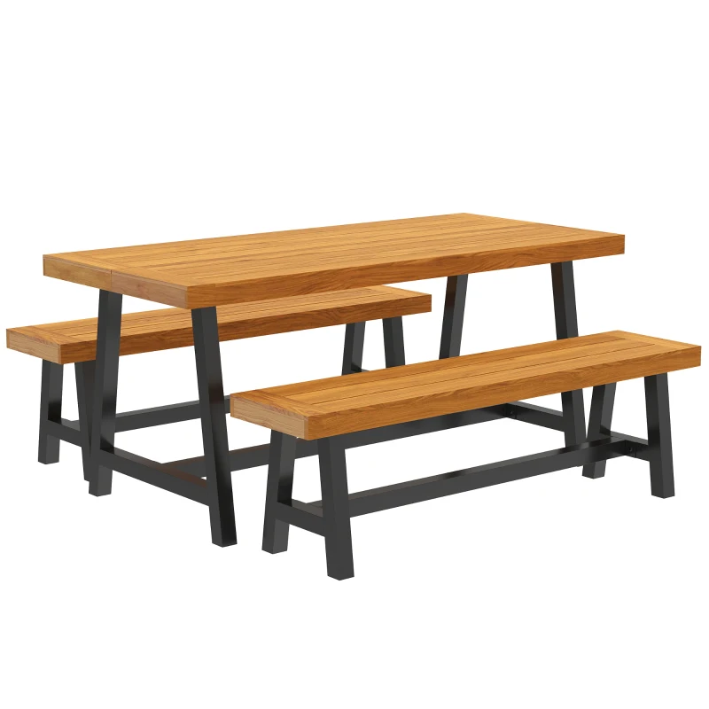 Outsunny 3-Piece Teak Dining Set with Table and Benches